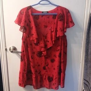 MLBM Sheer Red Tattoo Print Top